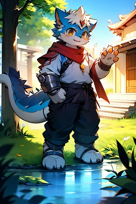 alone,strong,少年dragon,男性dragon,头上有dragon角,金色dragon角,发光dragon角,Light gray body,Light gray head,full body armor,Armor pants,浅灰色dragon,dragon,golden eyes,warrior,dragon角,金色dragon角,发光dragon角,浅灰色dragon尾,带毛dragon尾,stand,temple,sense of sacredness,Paladin,leader,...