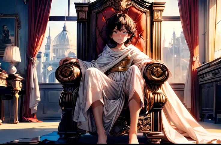 (best quality,4K,8K,high resolution,masterpiece:1.2),Super detailed,(actual,photoactual,photo-actual:1.37), (alone), (A very cute little boy:1.2) Wearing a white cloak and (Very long silk dress:1.1), (prince), (best wrinkles, best shadow, best texture), (b...