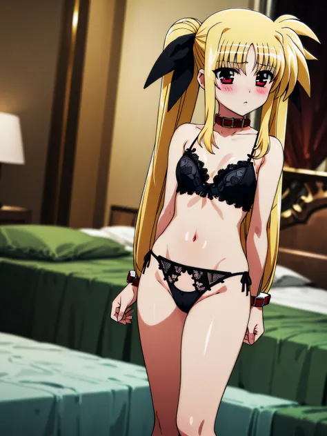 NSFW , become a redhead , Lyrical Nanoha , (((Hi-res official art))) , ((unpleasant Pure_black_Translucency:1.2)),((semi-transparent Pure_black_race_lingerie:1.2)),(exposed:1.3),(Pure_black race lingerie) , (((1 girl))) , (((alone))) , blonde , twin tails ...