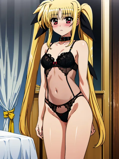 NSFW , become a redhead , Lyrical Nanoha , (((Hi-res official art))) , ((unpleasant Pure_black_Translucency:1.2)),((semi-transparent Pure_black_race_lingerie:1.2)),(exposed:1.3),(Pure_black race lingerie) , (((1 girl))) , (((alone))) , blonde , twin tails ...