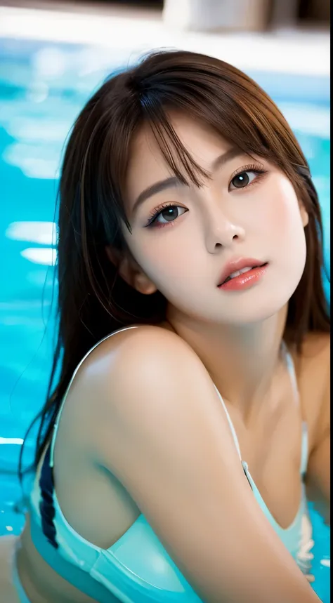 table top, highest quality, figure, Super detailed, finely, High resolution, 8k wallpaper, 完璧なダイナミックな構figure, detailed and beautiful eyes , pool, sexy face