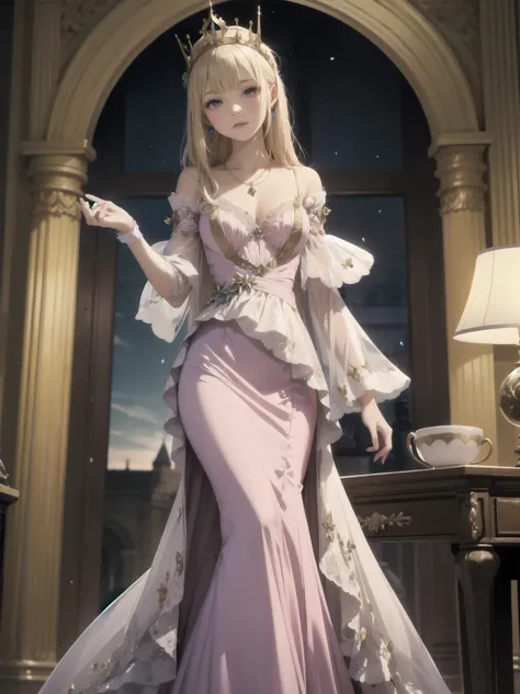 A scene that combines childhood dreams of princesses and medieval European fashions. This fantastic scene features a young girl with long, luxurious blonde hair. The dress she wears combines the aristocratic elegance of medieval Europe with the daintiness ...