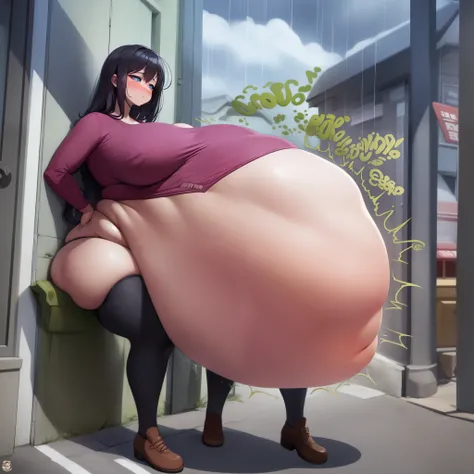 (Fat anime hentai, rain, transparent, shame) Obese anime character, pouring rain, soaked through translucent clothing, revealing embarrassing moments, excessive body fat, exposed underbelly, rainwater streaming down curves, chubby cheeks blushing with sham...