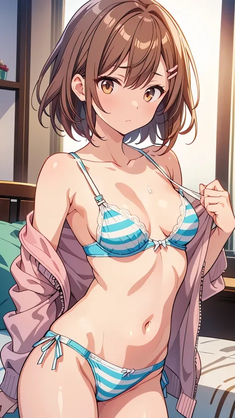 masterpiece, 最高のqualityの人, Excellent_Mikoto, brown eyesで, short_hair,Top Quality Misaka Mikoto NSFW ４ｋquality, 最高quality, superior_Mikoto, brown eyes, short_hair, Ultra small_chest,）Slender in hotel bed　　１６Year　sexy pose　Bewitching　Rip your white bra if yo...