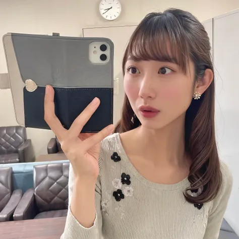 There is a woman taking a selfie with her cell phone., 🪔 🎨;🌞🌄, Chiho, Yoshitomo Nara, kimi takemura, princess cut, Rena name year style 3/4, Akasatanaha on , Chie Yoshii&#39;s style