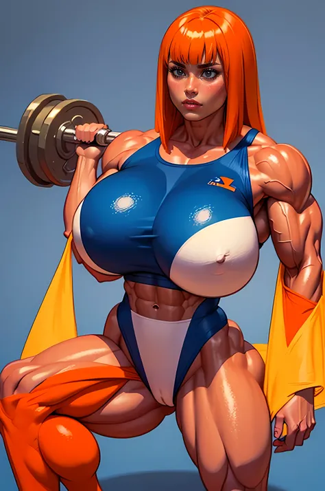 ((masterpiece)),(((best quality))),8k,16k, illustration, 1girl, solo, alone, (NSFW), woman lifting heavy barbells in the gym alone, (((((Massive Female Bodybuilder))))), , , 
((((Muscular Quadriceps)))), , , 
((((Huge breasts)))), , , 
1, , hair bangs, leg...