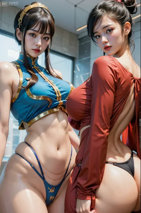 two sexy asian women in lingersuits posing for a picture, chun li at the gym, chun li, chun - li, chun-li, ruan jia and artgerm, wlop and sakimichan, wlop and artgerm, range murata and artgerm, by Jason Chan, artgerm and genzoman