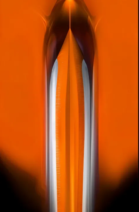 there is a very tall orange vase with a very long leg, nonlinear. digital painting, ultra detail. digital painting, orange lighting, Orange skin, Orange Spike Aura in Motion, Orange glow, orange is extremely coherent, slit photography, gap - scanned photo,...