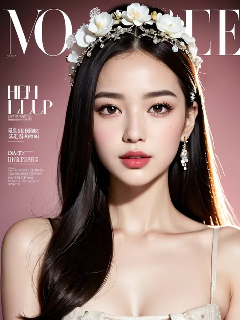 magazine cover, Beauty:

Stunning beauty graces the cover of this months magazine, her captivating face adorned with delicate features and incredibly realistic eye details. The sharp focus on her expressive eyes, framed by long, thick lashes and a sparklin...