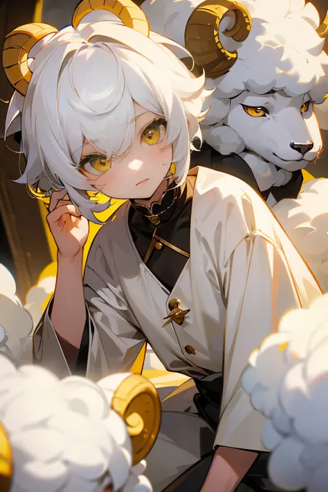 
Cute boy, like a sheep, short white hair, yellow eyes 🐏🔞