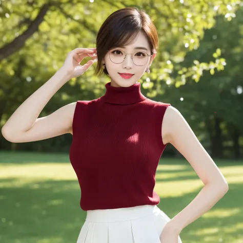 (highest quality、table top、8K、best image quality、Award-winning work)、one beautiful woman、25 years old、(alone:1.1)、perfect beautiful composition、(big and full breasts:1.1)、(Very tight knit for perfect fit:1.1)、Precise and perfect sleeveless knit、(emphasize ...