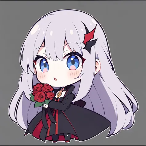 1girl, Chibi,
Close-up of a person holding a flower in a circle, l vampire, Red Rose, com.alucard, Has dark gray hair, Chibi,Bright blue eyes 2b, 2b, Victor, Official art, boichi, pin on Anime, vampire, , الروكوكو الblack, black, Yoko taro, Virgil, ( ( ( A...