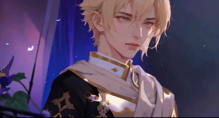 1man, abyss prince, Aether, handsome man, blond short hair, elegantly, close up of a person, Punishing Gray Raven, Final Fantasy, FF7, handsome man, androgynous prince, delicate androgynous prince, handsome prince, zhongli from genshin impact, heise jinyao...