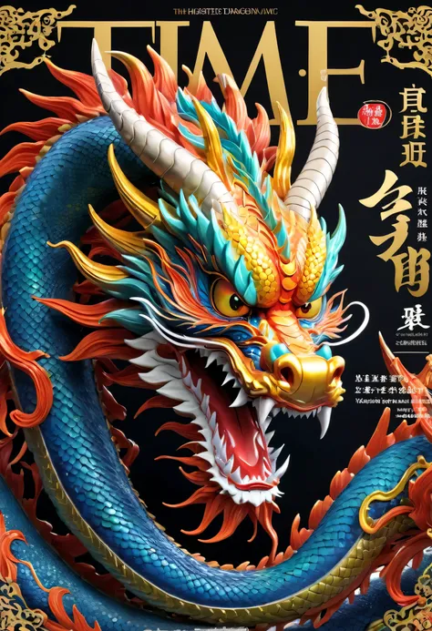 chinese dragon,((magazine cover)),display of magazine name:monthly dragon,display content title,anime style,cosmic art,digital a...