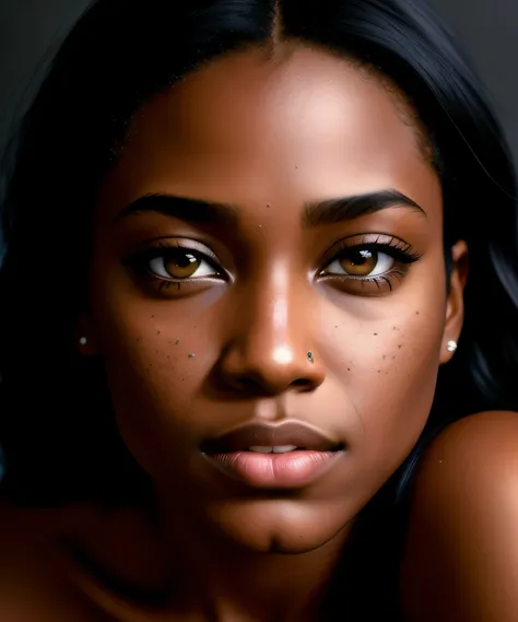 blkmndy, aggression, flirting with the camera, natural skin texture, hyper realism soft light, close up portrait photo by Annie Leibovitz, film, studio lighting, detailed skin, ultra realistic, bokeh, sharp features