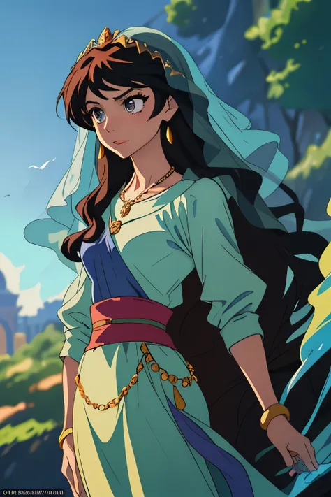 Disney Princess Jasmine from Aladdin in Anime Style --S2
(Masterpiece, Best Quality Anime Version: 1.5)
1. Graceful: 1.1, elegant, long wavy dark hair, captivating almond-shaped eyes, full rosy lips,
2. Exquisitely designed: 1.6, intricate clothing, lapis ...