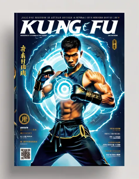 The cover design of Kung Fu magazine features a three-dimensional handsome boy boxing, with a determined gaze, big eyes, muscular man, and a powerful magical kung fu boy flying out of the magazine, breaking a big hole with vivid and realistic movements. Th...