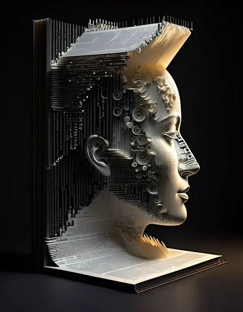 in style of pop-up book design, in style of ASCII art, vehicle, beautiful detailed,(cover magazine)words words flow out,Photography, macro photography, glass newspaper cover magazines stand with a 3D three-dimensional man,A waterfall of words flashed from ...