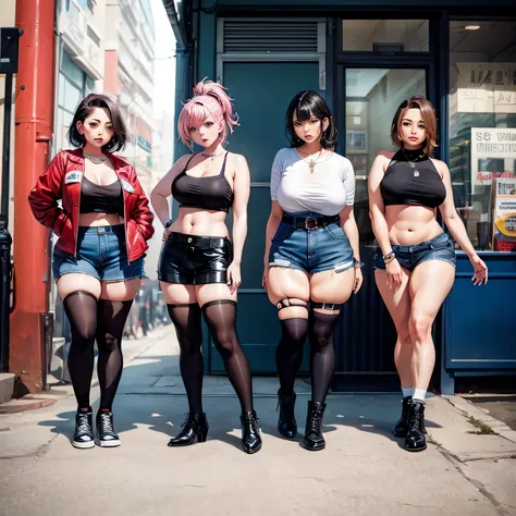 A 90s punk album cover showing a girl band whose members are plus-size k pop idols, photograph