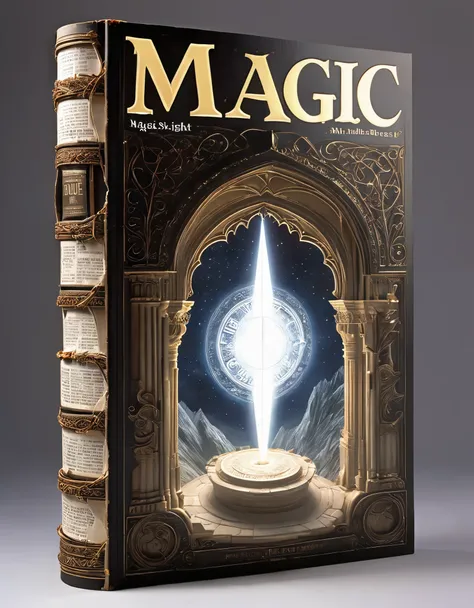 magic magazine cover design, (a three-dimensional man is rushing out on the cover), the action is vivid and realistic, the title...