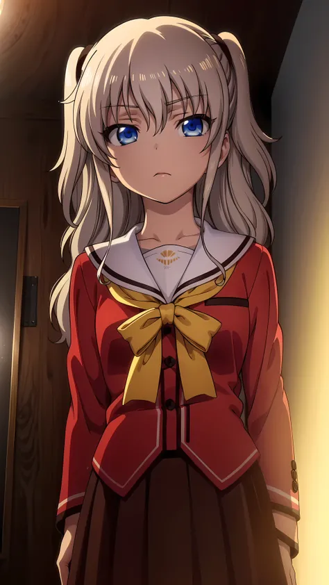 1girl,å ‹åˆ©å¥ˆç»ª,long hair,Faceان للأعلى,White hair,Blue eyes,Hair between the eyes,
,serafuku,Red skirt,Pleated skirt,bag,Yellow handkerchief,Red shirt,Clavicle,long sleeves,Sullen,painting,Face_to focus,, (Masterpiece:1,2), Best quality, Masterpiece, H...