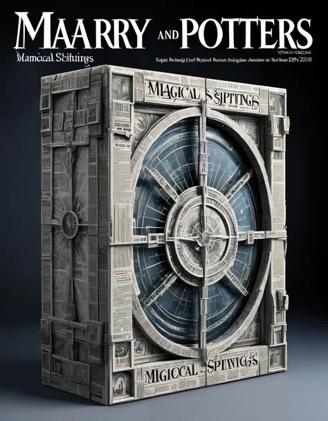 magical magazine cover design, (with a man broadcasting the news on a three-dimensional display in the center), with vivid and r...