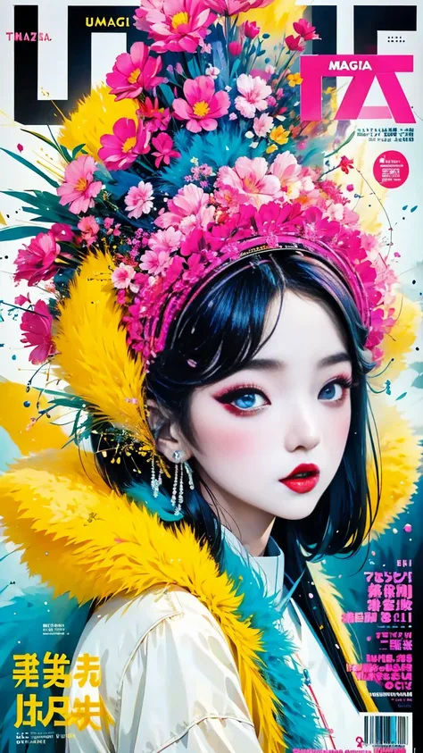 (magazine cover:1.3),ulzzang-6500, (actual: 1.3) (original: 1.2), masterpiece, best quality, beautiful clean face, whole body, 1 girl, glitch art, (digital distortion), Pixelated clipping, Data corruption,color noise, visual clutter,contemporary aesthetics