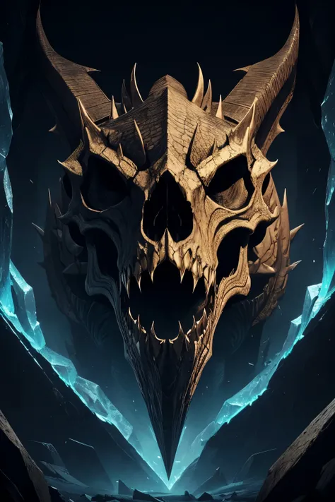 In the heart of a mystical ancient chamber, a magnificent dragon skull takes center stage. Its scales, etched with intricate patterns, gleam in the soft, flickering light. The once vibrant dragon eyes are now hollow and glassy, a reminder of the majestic b...