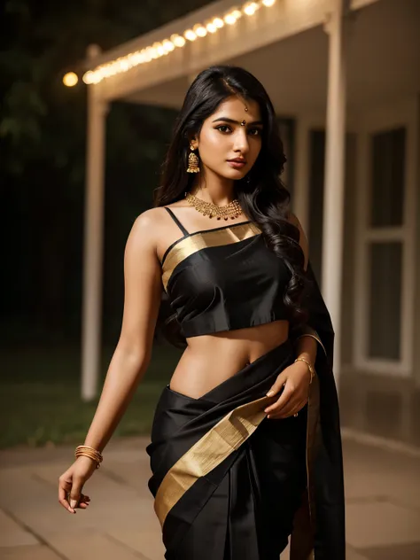 extremely bold Tamil girl, 20 year old, Outdoor photoshoot, straight face, looking at Camera, (ultra realistic:1.37), (extremely believable:1.6 picture) (intricate beautiful details of faces & eyes & ears & nose & lips & skin & body parts), , long black ha...