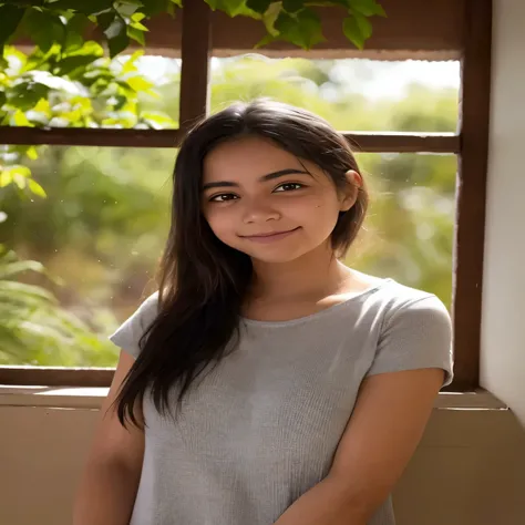 1 chica, mujer joven, chaleco, arco, Foto, realista, Mejor calidad, Contratar, cara detallada, estudiante, edificios desde la ventana, antecedentes detallados, luz solar difusa, profundidad de campo, bokeh