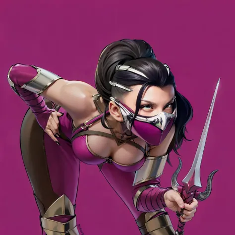 a close up of a woman in a pink outfit holding a sword, katana zero video game character, akali, female assassin, snake-head female assassin, akali from league of legends, mk ninja, wielding kunai, badass pose, full color illustration, samira from league o...