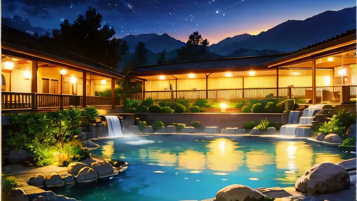 Hot spring at night background no one
