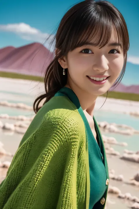 1 girl, (wearing a bright green cardigan:1.2), very beautiful japanese actress,
(raw photo, highest quality), (realistic, photor...