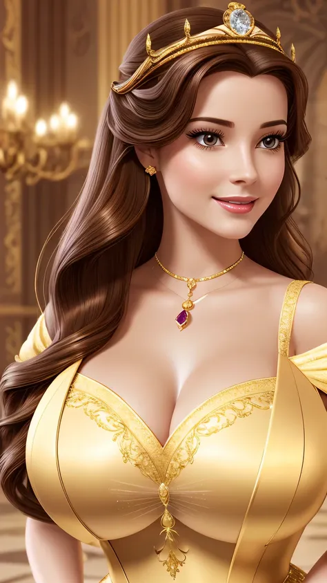 ultra realistic photography, half body, medium shot of (princess belle), (disney's beauty and the beast), majestic, (unimaginabl...