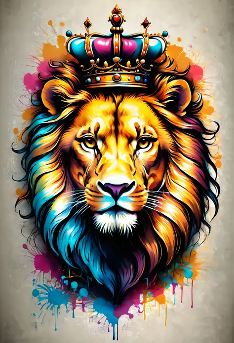 lion wearing crown affectionate look shaded graffiti style