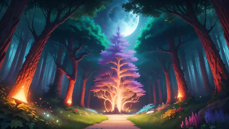 Create an environment of Pandoras forests, a very large full moon in the sky, an enchanted world where you will find various luminous insects, blue grass, fireflies, mushrooms, sparkling flying jellyfish and luminous life forms that live in peace with the ...