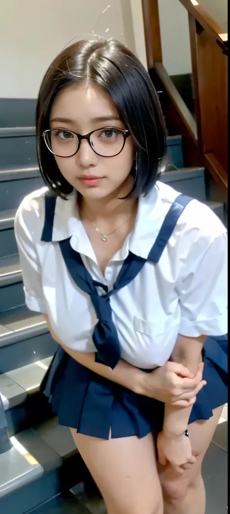 ((Japan&#39;s most beautiful high school girl))、((18 year old Mizu々beautiful plump body))((beautiful white skin))((Huge breasts that are too young and firm))、((He has short black hair and wears black-rimmed glasses.))、((She has the face of a serious young ...