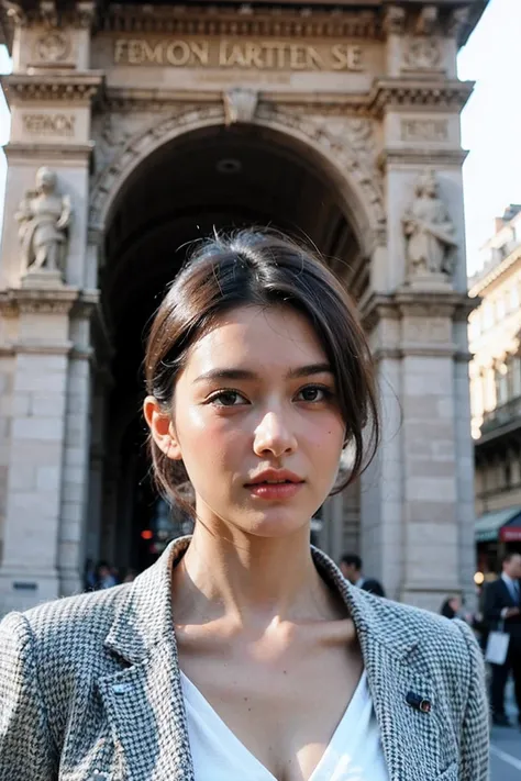 Beautiful French woman , trumpet arch