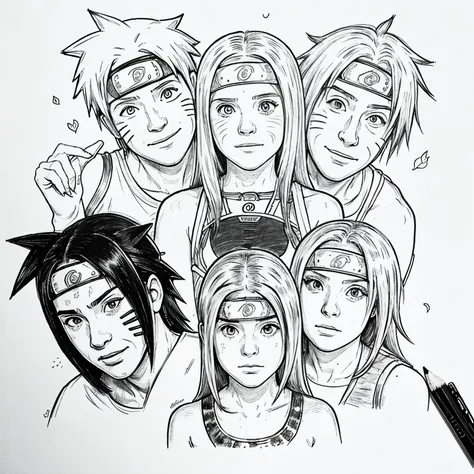  make a drawing where you capture through images the daily experiences of some of the stages of Human Development (la adolescencia) representada por Naruto 