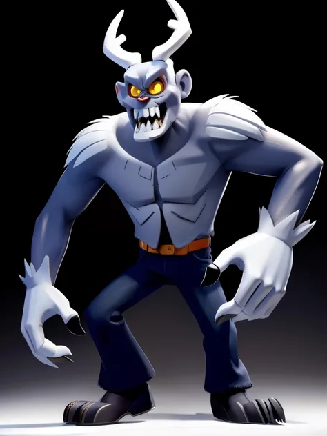 Wendigo,Disney Pixar style character, full body, full body, white background,White background， Q version, 2d, evil