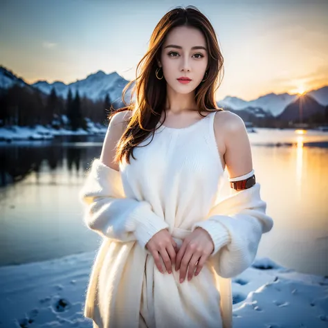 ((top quality、8k、​Masterpiece:1.3))、Extremely delicate and beautiful girl，full-body shot，huge breasts，bigger breasts，amazing breast size，G cup。Wear big earrings，Very white skin，moist red lips，Waist is very thin，Thighs are very thin，big butt，fair and smooth...