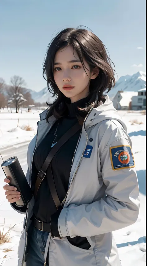 In the chaotic future world of socialism, where science fiction comes to life, a hopeful woman, the adult protagonist, stands in an open meadow amidst the snow. Her short hairstyle frames her brown eyes that sparkle with determination. Her uniform, a blend...