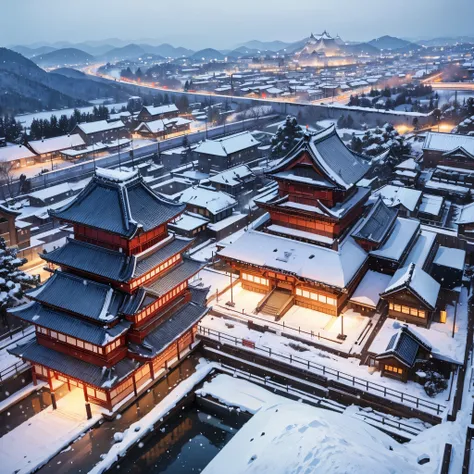 Himeji Castle with snowing environment, snow everywhere
