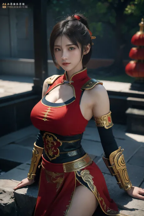 Masterpiece,Game art,The best picture quality,Highest resolution,8K,(Portrait:1.5),Unreal Engine 5 rendering works,(Digital Photography),
Girl,Beautiful pupil,(Gradual short hair is blue and red),Busty,(Big breasts),
(A female general in the ancient fantas...