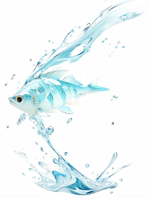 (Best quality), fish in the shape of water flow (colorful splashes), colorful bubbles, transparent background, rich details 4K, masterpiece