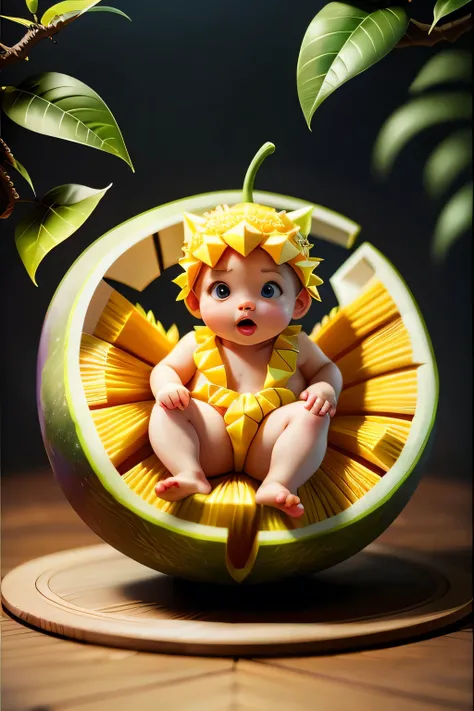 There&#39;s a baby sitting inside a watermelon，Sunflowers on watermelon, cute digital painting, fairy fruit. octane rendering, Lovely and detailed digital art, Lovely 3D rendering, 3d illustration, 3d illustration, 3d rendering digital art, ultra realistic...