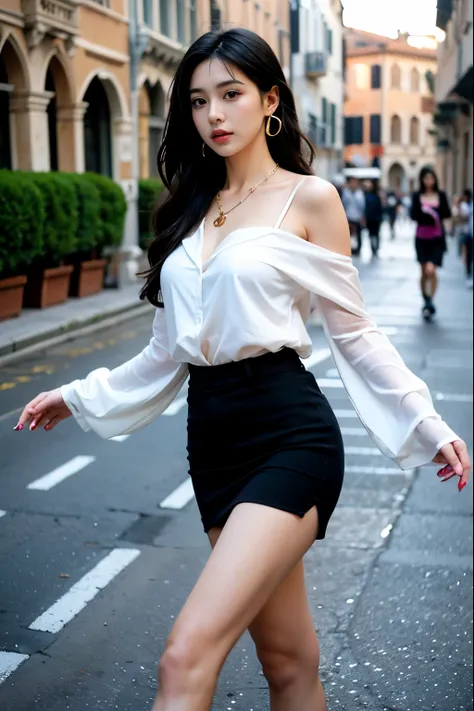 (masterpiece:1.3), (8 thousand, realistic, RAW photos, best quality: 1.4), (1 woman), (whole body),  (Walking next to the Venetian city waterways), (very sexy),  (Beautiful makeover), (유난히 beautiful face), (Build a firm and beautiful body through exercise)...