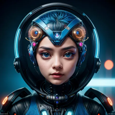 Extraordinary portrait of an unfamiliar microscopic cyberpunk alien species, showcasing their adorable and small features over a blue tech-infused high fashion style, meticulously captured in professional photography. 8k resolution guarantees a stunning le...