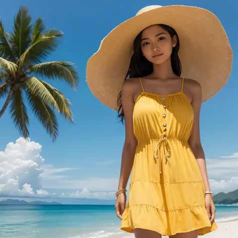 Beautiful filipina wearing sun dress at the beach, ultra realistic, 16k