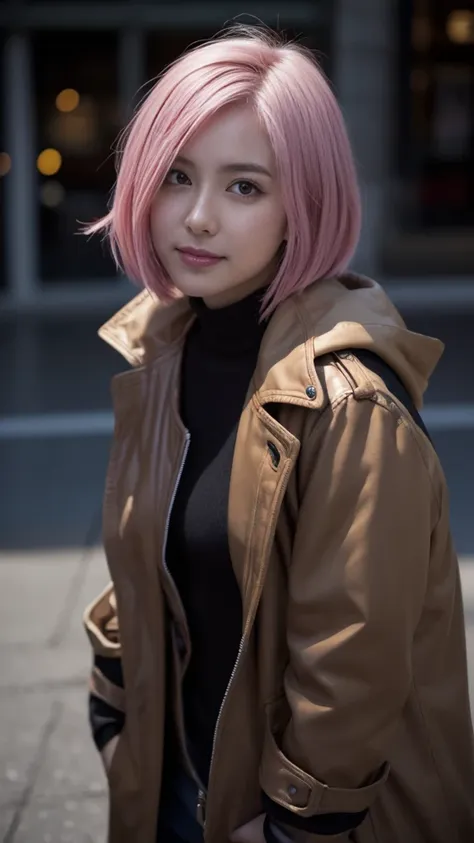 sakura haruno, charm的な, ((amount to show)), charm, sexy eyes, red coat, pink hair, delicate, young, short hair, detailed face, h...